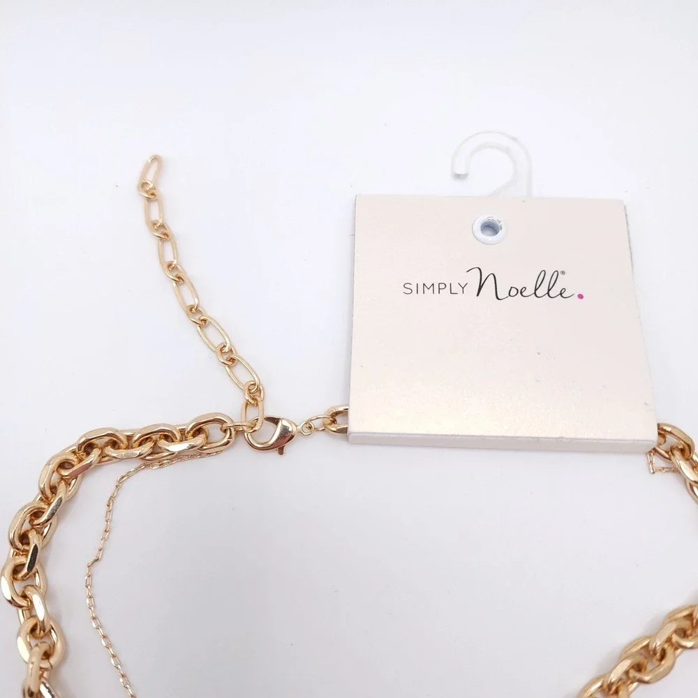 Simply Noelle Gold‎ Marble Pendant Necklace Layered Square Chain